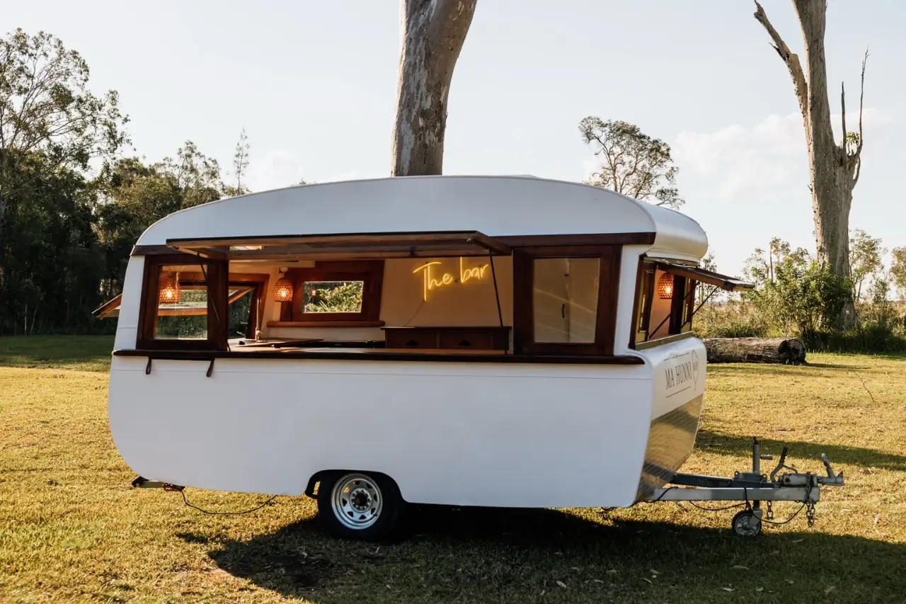 Ma Hunni, a restored vintage caravan available for wedding and event hire on the Sunshine Coast and SEQ.